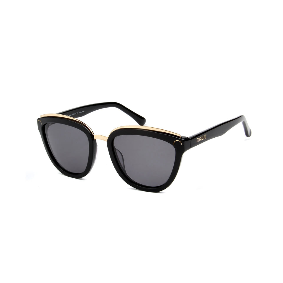 Amelie Jet Black - Angle View - Grey lens - Mawu Sunglasses