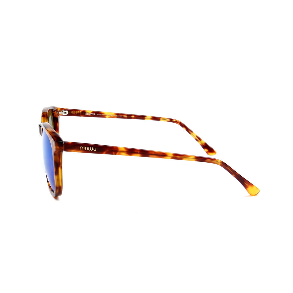 Hendaye Tortoise - Side View - Blue Mirror lens - Mawu Sunglasses