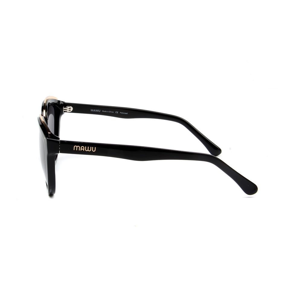 Amelie Jet Black - Side View - Grey lens - Mawu Sunglasses