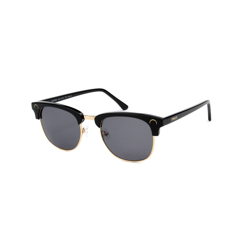 Cannes Jet Black - Angle View - Grey lens - Mawu Sunglasses