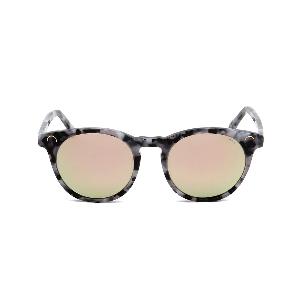 Maré Black & White Motley - Front View - Pink lens - Mawu sunglasses