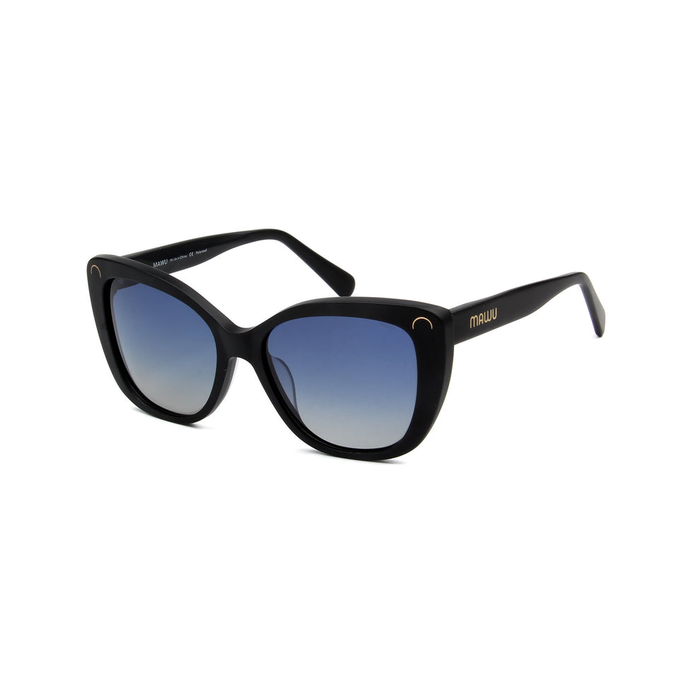 Serene Matte Black - Angle View - Blue Gradient lens - Mawu sunglasses